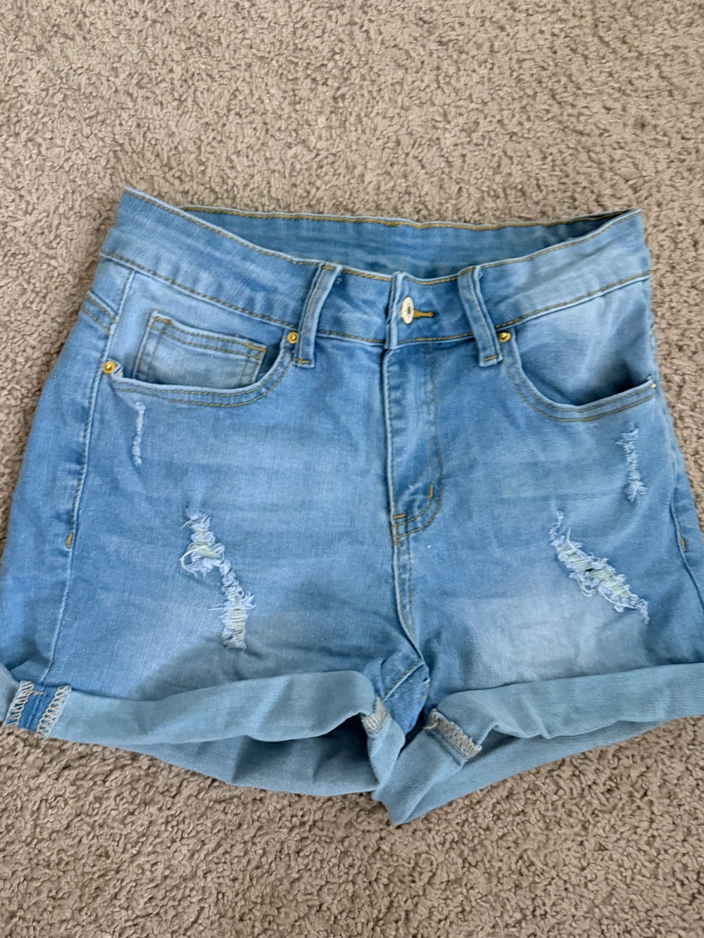 Women's Light Blue Distressed Denim Shorts